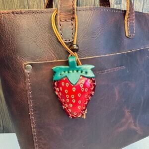 Genuine Leather Strawberry Bag Charm Crossbody Purse Bag Charm NEW